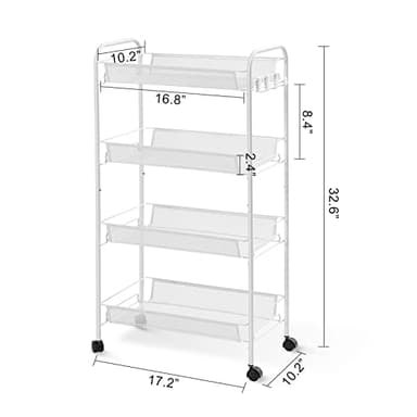 TOOLF 4-Tier Rolling Cart, Metal Utility Cart with 3 Hooks, Easy Assemble Mobile Storage Trolley On Wheels, Metal Shelving Units Kitchen Bathroom Laundry Room - Image 9