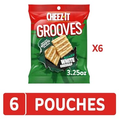 Cheez-It Grooves Crunchy Cheese Crackers, Snack Crackers, Lunch Snacks, Sharp White Cheddar (6 Pouches) - Image 5