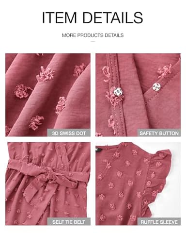 BTFBM Women V Neck Summer Dress 2025 Cap Sleeve Swiss Dot Boho Flowy Ruffle Slit Beach Party Long Maxi Cocktail Dresses(Pink, Medium) - Image 5