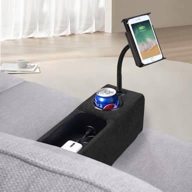 ARMRESTO Multifunctional Sofa Armrest, Couch Armrest with Wireless Charge Stand, Removable Couch Caddy with Storage,Including LED Reading Light, Midnight - Image 4
