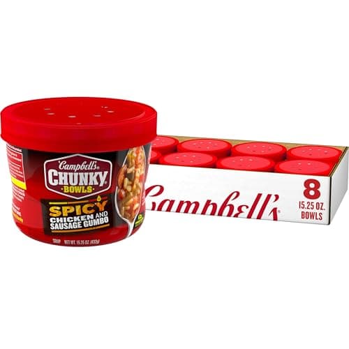 Campbell's Chunky Soup, Spicy Chicken & Sausage Gumbo Soup, 15.25 oz Microwavable Bowl (Case of 8) - Image 1