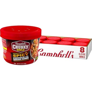 Campbell's Chunky Soup, Spicy Chicken & Sausage Gumbo Soup, 15.25 oz Microwavable Bowl (Case of 8) - Image 1