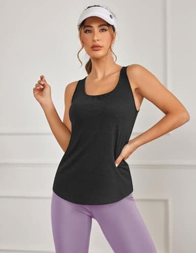 PINSPARK Workout Tank Tops for Women Grey Gym Shirts Racerback Yoga Top Running Shirts Loose Fit Athletic Tanks XL - Image 2
