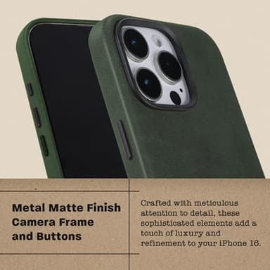 Le Pelle - Handcrafted Premium Italian Leather Case for iPhone 16 Pro - Compatible with Magsafe - Two-Tone Effect with Unique Patina Over Time - Emerald Green - Image 5