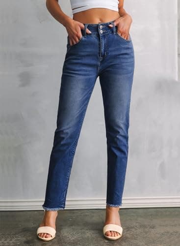 Sidefeel Women's Petite Jeans High Waisted Wide Leg Jeans Strechy Straight Leg Zimbaplatinum Denim Pants Size 14 Bluing - Image 3