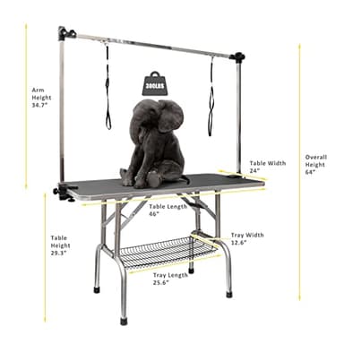 ROOMTEC 46" Dog Grooming Table,Foldable Home Pet Bathing Station with Adjustable Height Arm/Noose/Mesh Tray - Image 2