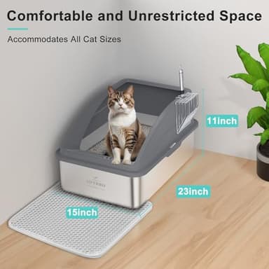 Stainless Steel Cat Litter Box with Lid | XL Extra Large Litter Box for Big Cats | Metal Litter Boxes High Sided | Enclosed Anti-Urine Leakage, Include Litter Mat and All-Metal Litter Scoop - Image 4