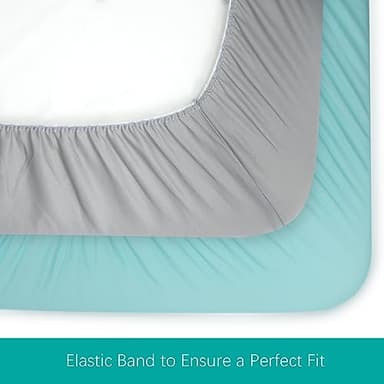 Biloban Pack and Play Sheets Fitted, 2 Pack Pack and Play Sheet Fits for Graco Pack n Play Mattress, Neutral Playard Sheets for Baby Boys and Girl, Grey & Aqua, 38”X 26” - Image 3