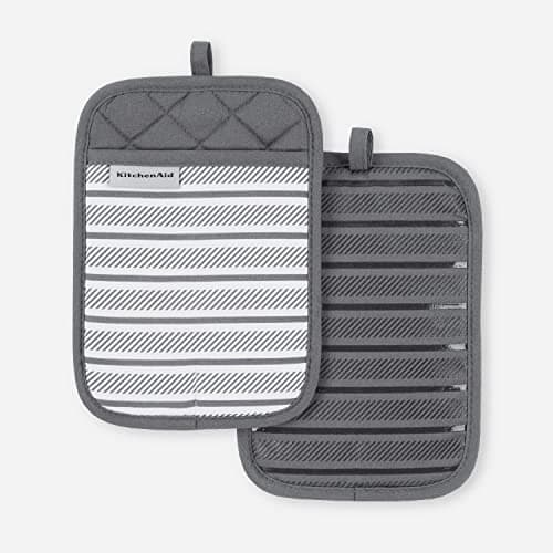 KitchenAid Albany Pot Holder 2-Pack Set, Charcoal Grey, 7"x10" - Image 1