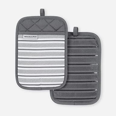 KitchenAid Albany Pot Holder 2-Pack Set, Charcoal Grey, 7"x10" - Image 1