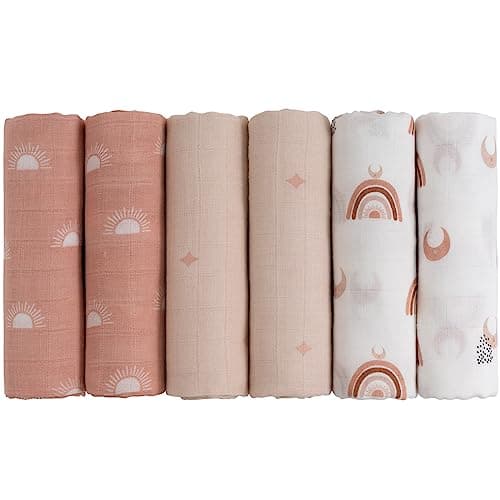 GLLQUEN BABY Receiving Blanket Boy Cotton Muslin Swaddle Blankets Girl Newborn Squares Breathable & Soft Thin Baby Blankets Cloths Double Absorbent Infant Swaddling Wrap - 6 Pack (Sun) - Image 1
