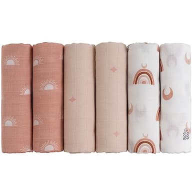 GLLQUEN BABY Receiving Blanket Boy Cotton Muslin Swaddle Blankets Girl Newborn Squares Breathable & Soft Thin Baby Blankets Cloths Double Absorbent Infant Swaddling Wrap - 6 Pack (Sun) - Image 1