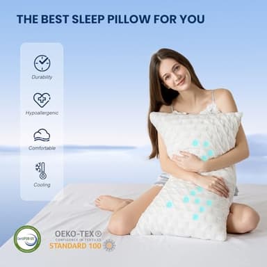Side Sleeper Pillow for Adults, Cervical Pillow for Neck and Shoulder Pain, Ergonomic Contour Pillow, Cooling Shredded Memory Foam Pillow Curved Bed Pillow, Queen Size Set of 2, Extra Fill Included - Image 9