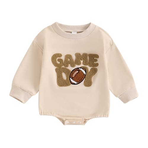 VISGOGO Newborn Infant Baby Boy Girls Oversized Romper Game day Sweater Onesie Coming Home Outfit Neutral Clothes (Khaki-Game day, 6-12 Months) - Image 1