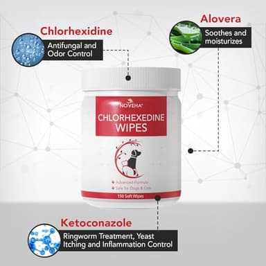 NOVEHA Pet Wipes - Formulated Pet Wipes - for Facial and Finger Folds, Underarms - 3" x 2" Size (150 Counts) - Image 2