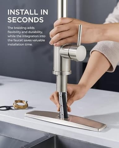 FORIOUS Kitchen Faucet with Pull Down Sprayer, Brushed Nickel High Arc Modern Classic Sink Faucet Stainless Steel with Deck Plate Fit for 1 or 3 Hole for Pot Filler Bar Farmhouse Laundry Rv - Image 7