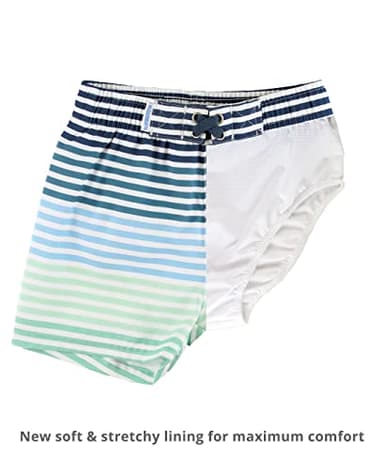RUGGEDBUTTS Boys UPF50+ Sun Protection Striped Color Block Swim Trunks - Green, 3-6m - Image 6