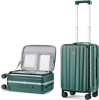 Hanke 20 Inch Carry On Luggage Aluminum Frame Front Opening Rolling Suitcase PC Hard Sided Luggage with Spinner Wheels Travel Luggage for Woman Men Gifts.(Dark Green) - Image 1