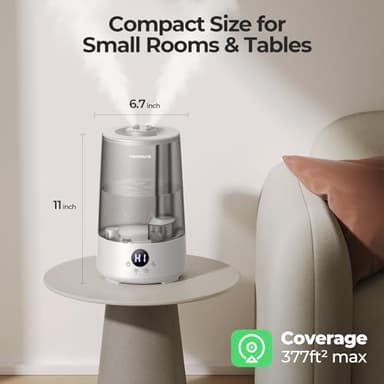 Homvana Humidifiers for Bedroom Home, 3.6 L Cool Mist Top-Fill 34H Super Long Time, Quiet 23dB, Baby Humidifier, Oil Diffuser for Large Room, Plants, Nursery, Office BPA FREE, 7 Color Light Ultrasonic - Image 8