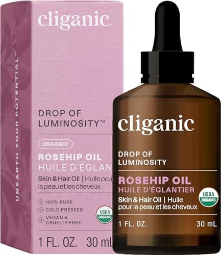 Cliganic Organic Rosehip Seed Oil for Face, 100% Pure | Natural Cold Pressed Unrefined Non-GMO | Carrier Oil for Skin, Hair & Nails - Image 1