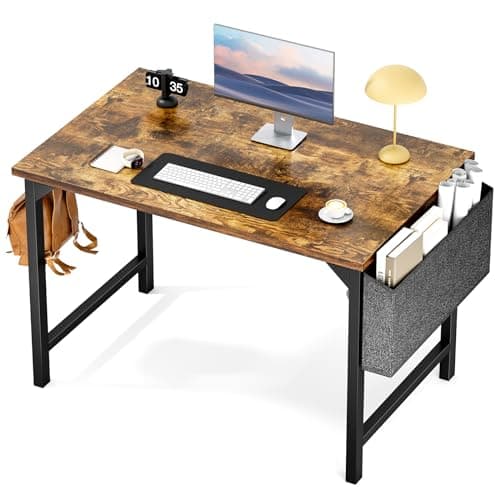 Sweetcrispy Computer Small Office Desk 40 Inch Student Kids Study Writing Work with Headphone Hooks & Storage Bag Modern Simple PC Home Bedroom Table, Rustic Brown - Image 1
