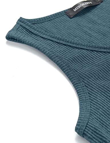 MEROKEETY Women's V Neck Tank Tops Summer Sleeveless Ribbed Button Casual Henley Shirts, Dustyblue, S - Image 4