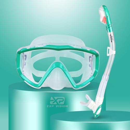 Snorkel Set Pano 3 Window Adult Snorkeling Gear, Professional Snorkel Goggles Anti-Fog Diving Mask, Anti-Leak Swim Goggles and Dry Top Snorkel for Diving, Snorkeling, Swimming (Aqua) - Image 1