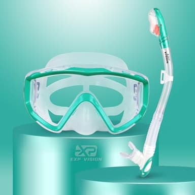 Snorkel Set Pano 3 Window Adult Snorkeling Gear, Professional Snorkel Goggles Anti-Fog Diving Mask, Anti-Leak Swim Goggles and Dry Top Snorkel for Diving, Snorkeling, Swimming (Aqua) - Image 1