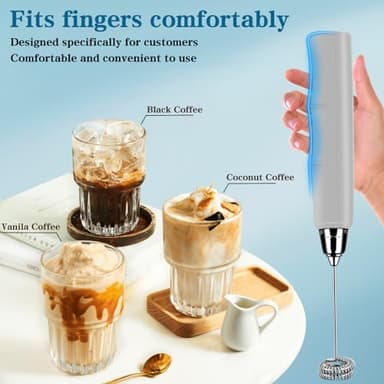 BSRGMS Milk Frother Handheld for Coffee, Electric Whisk 3 Speed Adjustable, Drink Mixer with Stainless 3 Whisks, Rechargeable Hand Frother Wand, Foam Maker for Latte Cappuccino Matcha Egg Silver - Image 4