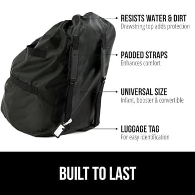 GORILLA GRIP Car Seat Travel Bag for Airplane Gate Check, Easy Carry Padded Backpack Bags Cover Carseats, Infant Baby Carriers and Toddler Booster Seats for Airport, Child Air Travels Essential, Black - Image 2
