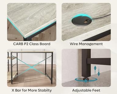 Bestier L Shaped Desk, 95.2 Inch Reversible Corner Computer Desk with Shelves, 2 Person Long Table for Home Office, Large Writing Storage Workstation with 3 Cable Holes, Rustic Brown, Grey Oak - Image 4