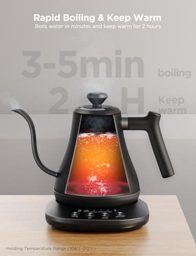 Govee Smart Electric Kettle, WiFi Variable Temperature Gooseneck Pour Over Kettle and Tea Kettle, Alexa Control, 1200W Quick Heating, 100% Stainless Steel, 0.8L, Matte Black - Image 4
