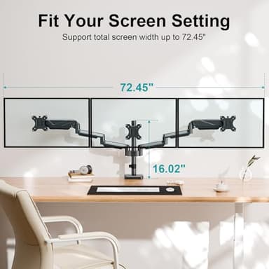 MOUNT PRO Triple Monitor Mount, 3 Monitor Desk Arm fits Three Max 27" LCD Computer Screens, up to 17.6lbs Each, Premium Gas Spring Display Stand with Tilt Swivel Rotation, Vesa Mount 75x75,100x100 - Image 4