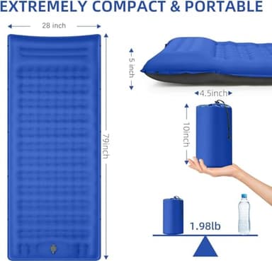 FNARMW Camping Sleeping Pad, Extra Thick 5 Inch Camping Mat with Pillow Built-in Foot Pump Inflatable Sleeping Pads Compact for Camping Backpacking Hiking Traveling Tent(Blue Grey) - Image 3