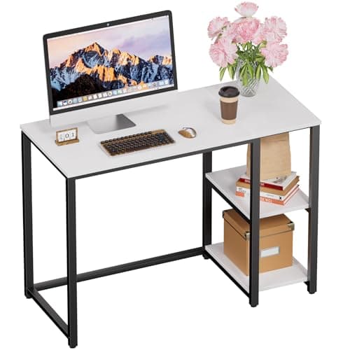 SINPAID 40IN Computer Desk with Shelves, Cream White Sturdy Small Desk for Bedroom, Modern Gaming Table, Office Furniture - Image 1