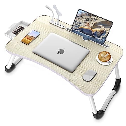 Zapuno Laptop Lap Desk, Foldable Laptop Table Tray with 4 USB Ports Storage Drawer and Cup Holder, Lap Bed Desk Notebook Stand Laptray Portable Standing Table for Bed Couch Floor - Image 1
