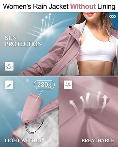 33,000ft Women's Waterproof Long Rain Coats Packable Rain Jacket with Hood Trench Coats Windbreaker - Image 3