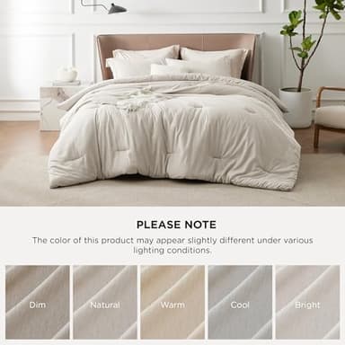 Bedsure Oversized King Comforter Set - Beige Soft Bedding for All Seasons, Cationic Dyed Bed Set, 3 Pieces, 1 Oversized King Size Comforter (120"x98") and 2 Pillow Shams (20"x36"+2") - Image 7