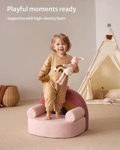 Blissful Diary Toddler Chair Comfy, Foam Kids Chair with Soft Teddy Plush, Toddler Reading Chair with Cute Arclet Designs- Blush Pink - Image 4