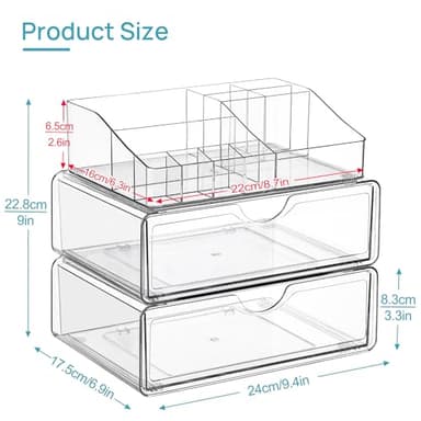 Vtopmart 3 Tier Clear Makeup Organizer with Drawer, Cosmetic Storage for Dresser Countertop and Bathroom Vanity, Beauty Holder for Lipstick Brush Skincare - Image 6