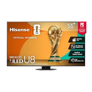 Hisense 55" Class U8 Mini-LED ULED 4K UHD Google Smart TV (55U8QG, 2025 Model) - QLED, Native 165Hz, VRR 288, Up to LD5600, 5000 Nits, HDR10+, Dolby Vision IQ · Atmos, IMAX Enhanced, 4.1.2 Ch Audio - Image 1