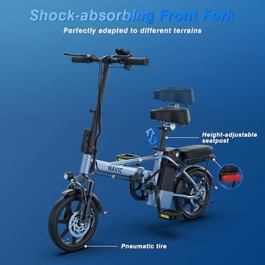 NAVIC Electric Bike for Adults, 750W Peak Folding Ebike, 14" Adults Electric Bicycles with 499.2Wh Removable Battery, 22Mph Max Speed, 40Miles Range, Multi-Shock Absorption, Commuting Mini EBikes,APP - Image 6