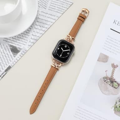 Leather Band Compatible with Apple Watch Bands for Women, Dressy Fancy Strap for iWatch Series 11/10/9/8/7/6/5/4/3/2/1/se(38mm 40mm 41mm 42mm,Light Brown/Rose Gold) - Image 2