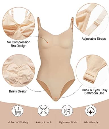 SHAPERX Women's Shapewear Bodysuit Tummy Control Body Shaper Seamless Sculpting Snatched Waist Body Suit,SZ5213-Beige-2XL/3XL - Image 4
