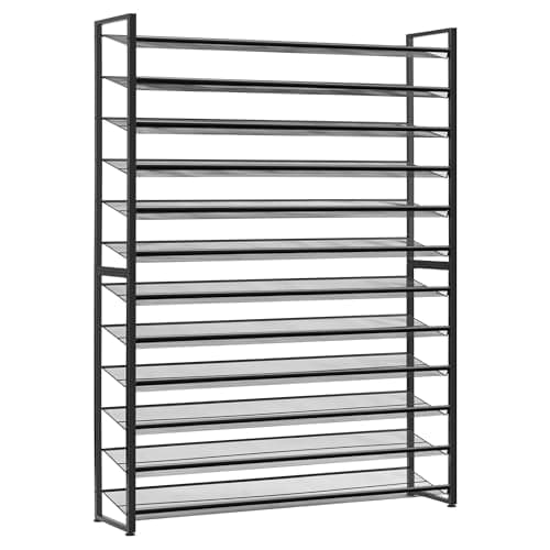 Nunsino Shoe Rack, Long Shoe Organizer,Max Holds 75 Pairs,12 Tier Metal Shoe Storage Shelf,6-Tier Stackable Shoes Organizer for Garage, Entryway,Black - Image 1