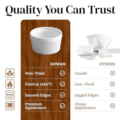 DOWAN Ramekins 4 oz Oven Safe for Creme Brulee Souffle, Porcelain Custard Cups Ramiken for Baking, Small Bowls Dipping Sauce Dish Classic Style, Set of 6, Soft White - Image 4