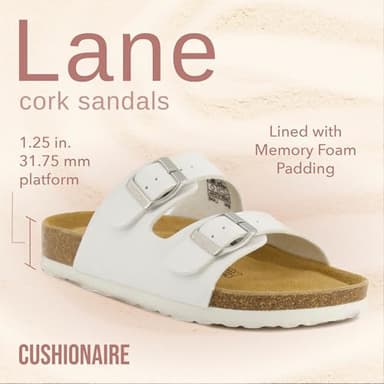 CUSHIONAIRE Lane Cork Footbed Sandals for Women – Comfortable Double Buckle Slip-On with Genuine Suede Footbed & Arch Support Slides for Women Footwear, WHITE 8 - Image 2