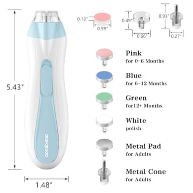 ODIFORGOO Baby Nail Trimmer Electric Baby Nail File,USB Charging 15 in 1 Nail Clippers kit with Dust Cover LED Light,Trim Buffer Kit for Newborn Infant Toddler or Adults Toes Fingernails Care(Blue) - Image 8