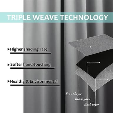 NICETOWN 100% Blackout Curtain with Black Liner, Thermal Insulated Full Blackout 2-Layer Lined Drape, Energy Efficiency Window Drapery for Bedroom (Silver Grey, 1 Panel, 42-inch W by 63-inch L) - Image 5