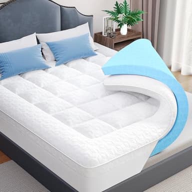 Mattress Topper King Size, Dual Layer 3 Inch Pillow Top Mattress Topper, 1 Inch Cooling Pillow Topper and 2 Inch Gel Memory Foam Bed Mattress Topper for Back Pain & Comfort Sleep - Image 1